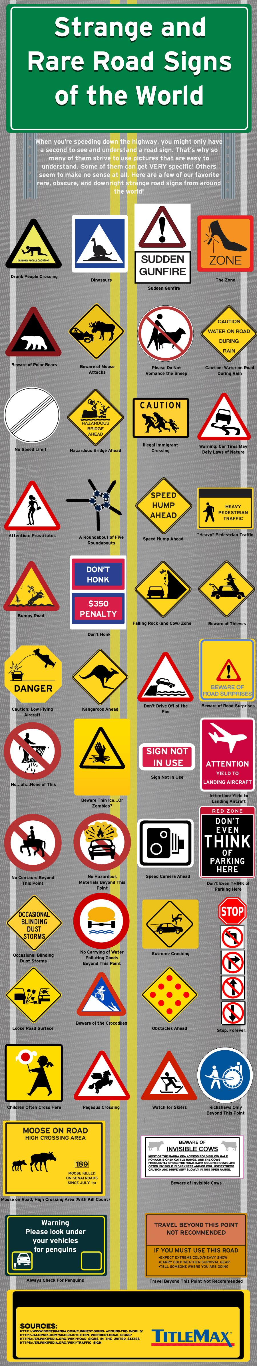 Strange and Rare Road Signs of the World - Infographic